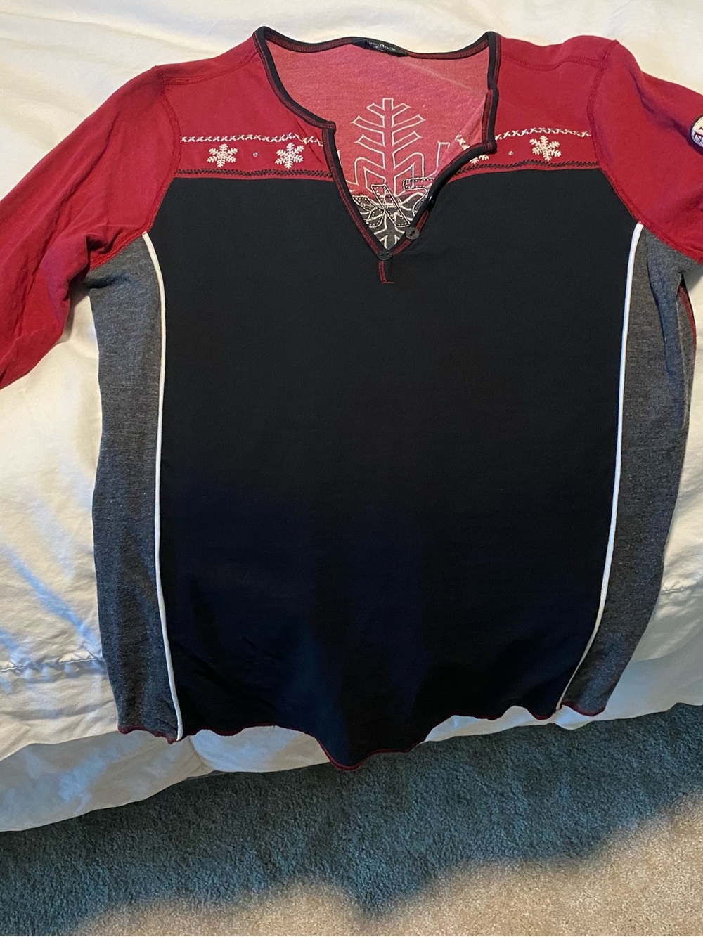 Alp N Rock Women's Red, Black & Gray Long Sleeve Henley Top